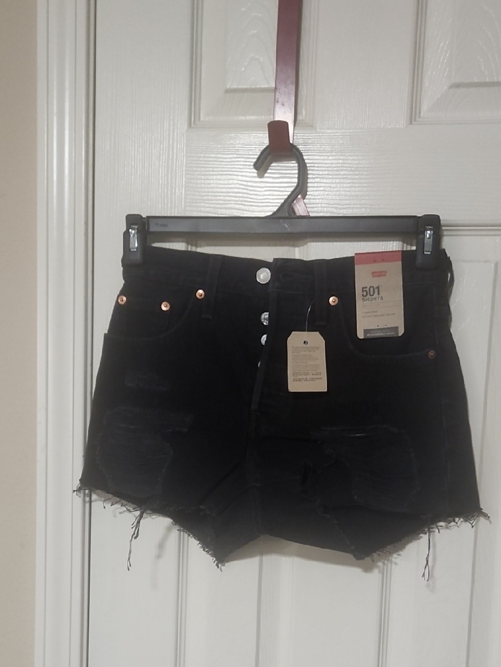 Levi's Black Distressed 501 Women's Jean Shorts